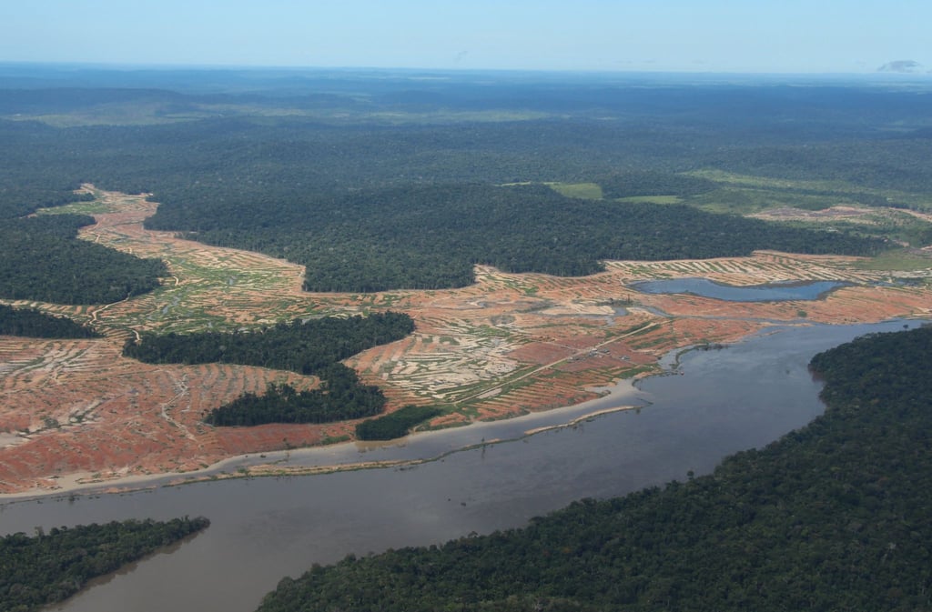 Entwaldete Waldflächen am Rande des Juruena-Nationalpark im Amazonas-Regenwald.