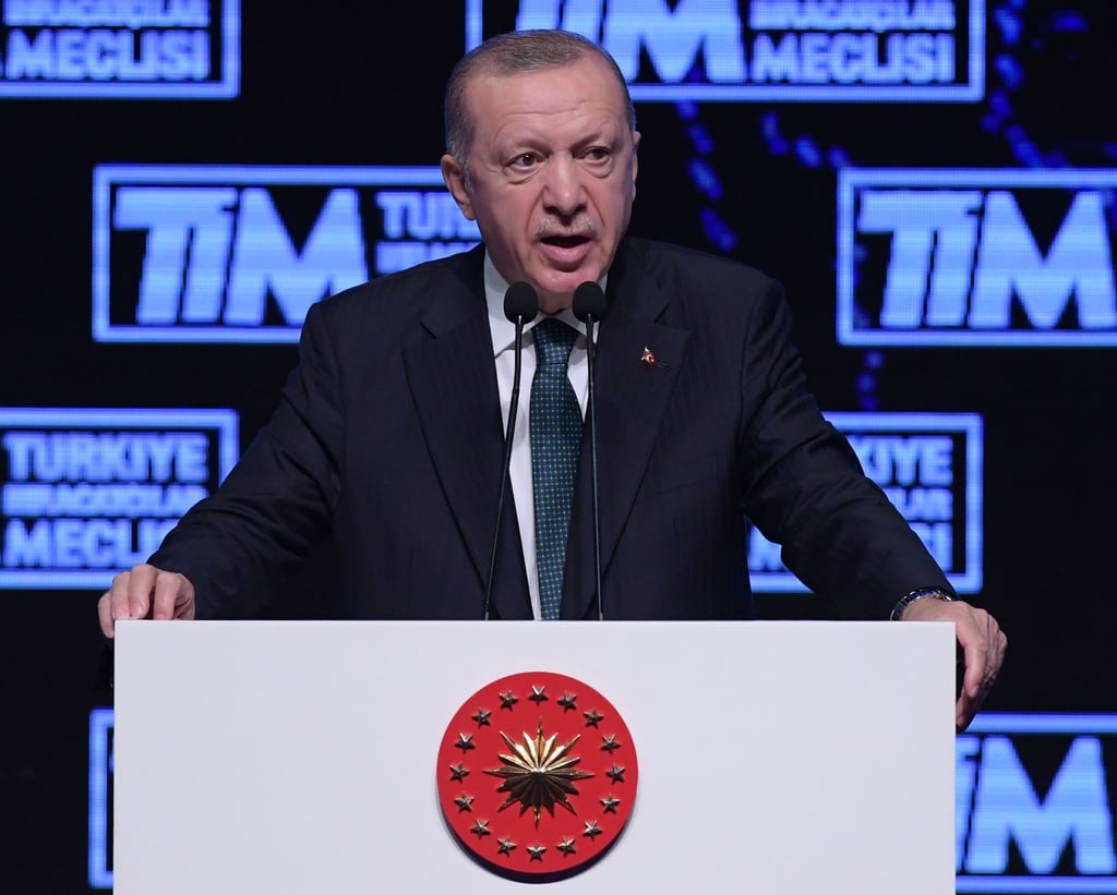 Der türkische Präsident Recep Tayyip Erdogan spricht bei einer Preisverleihung der Türkischen Exporteursversammlung.