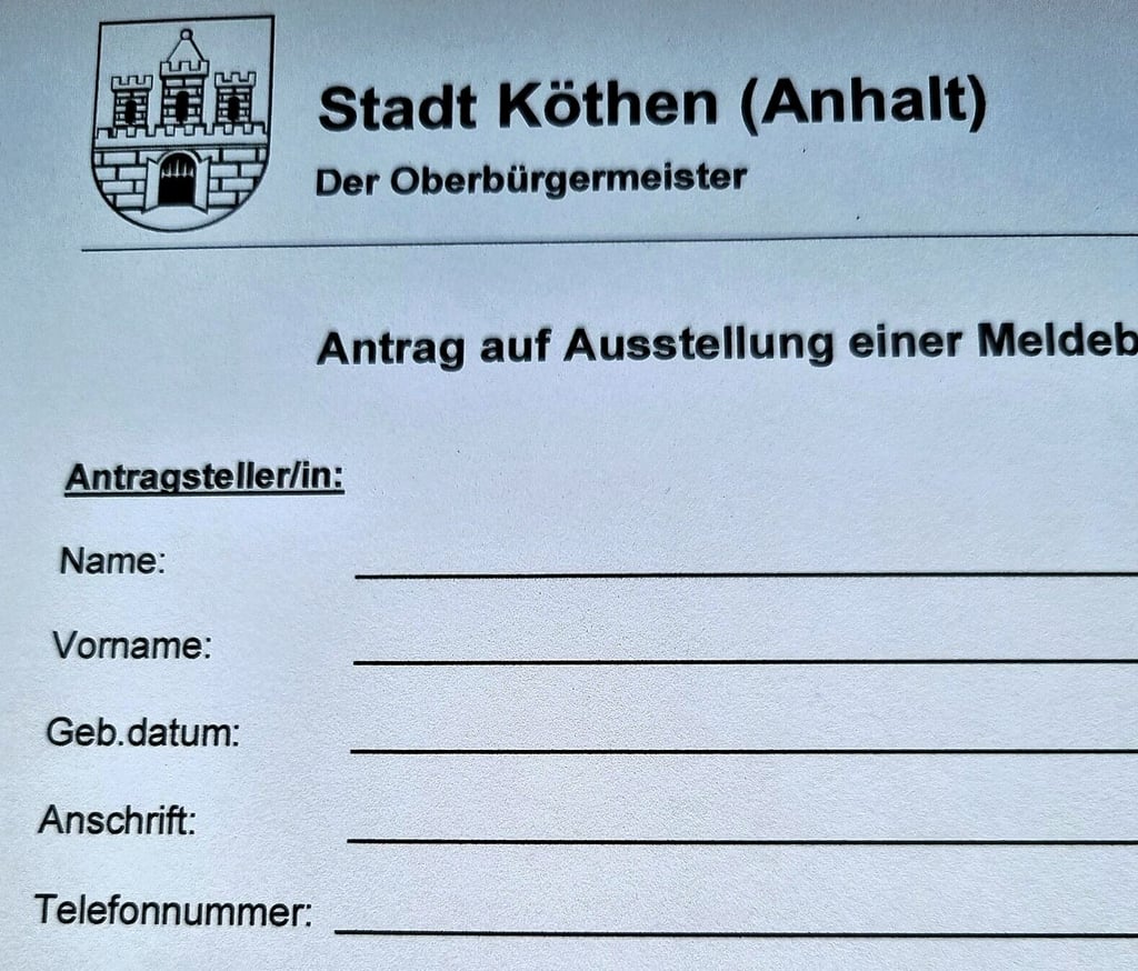 Meldebescheinigung der Stadt Köthen