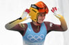 Julia Taubitz im Ziel bei den Olympischen Winterspielen 2022.