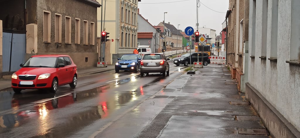 Die Sperrung der Königstraße in Magdeburg, hier auf Höhe der Schäferbreite.