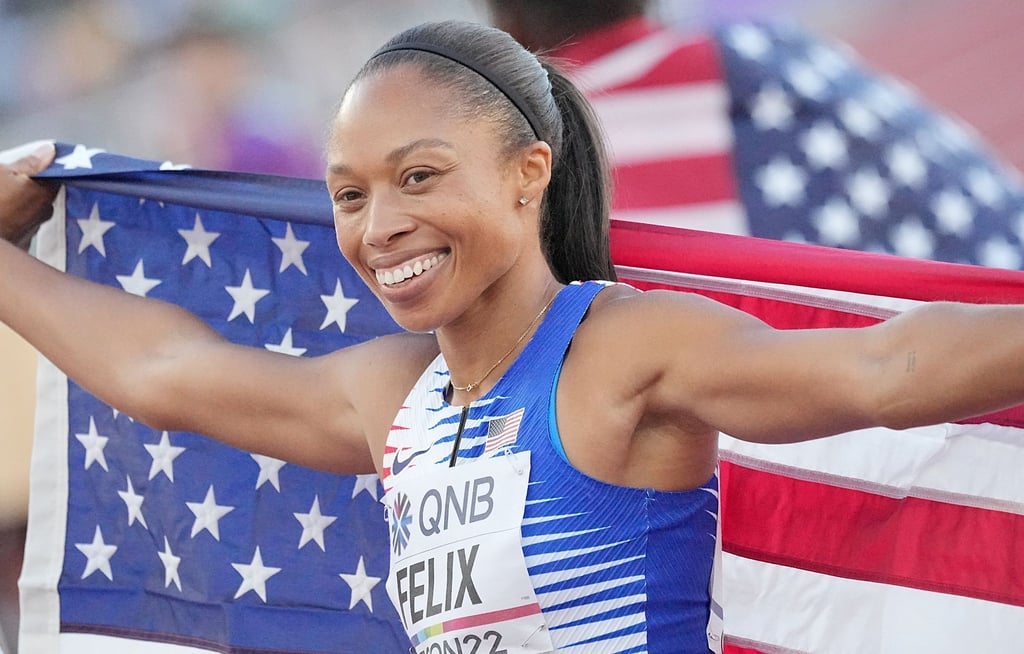 Die mehrfache Sprint-Weltmeisterin Allyson Felix aus USA, hat mit ihrem Team Bronze geholt.