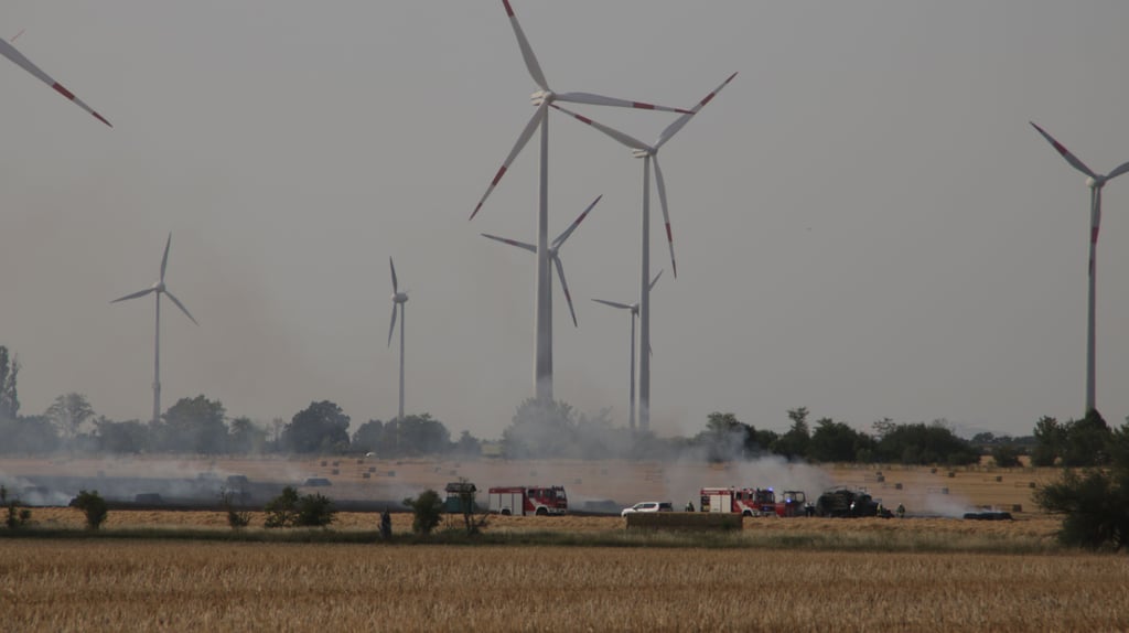 Ein Getreidefeld steht in Flammen.