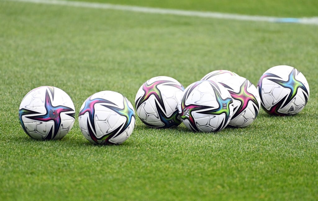 Spielbälle liegen auf dem Rasen.