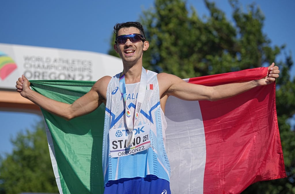 Hat die WM-Premiere über 35 Kilometer Gehen in Eugene gewonnen: Der Italiener Massimo Stano.
