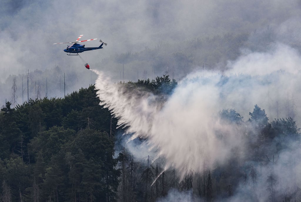 Der Waldbrand breitet sich im Nationalpark Sächsische Schweiz aus. Die Einsatzkräfte kämpfen auch mit Löschhubschraubern.