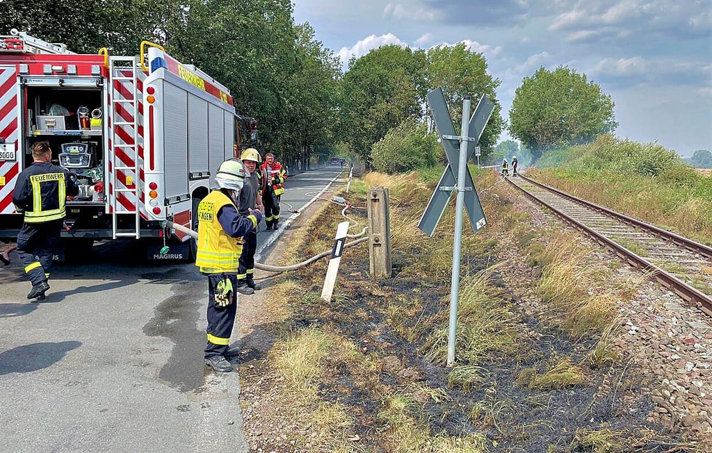 Feuerwehrleute konnten den Brand an den Bahngleisen zwischen Hörsingen und Behnsdorf stoppen und Schlimmeres verhindern.