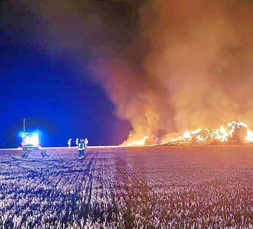 Gleich mehrere Strohdiemen gingen in der Nacht zum Sonntag in Flammen auf.