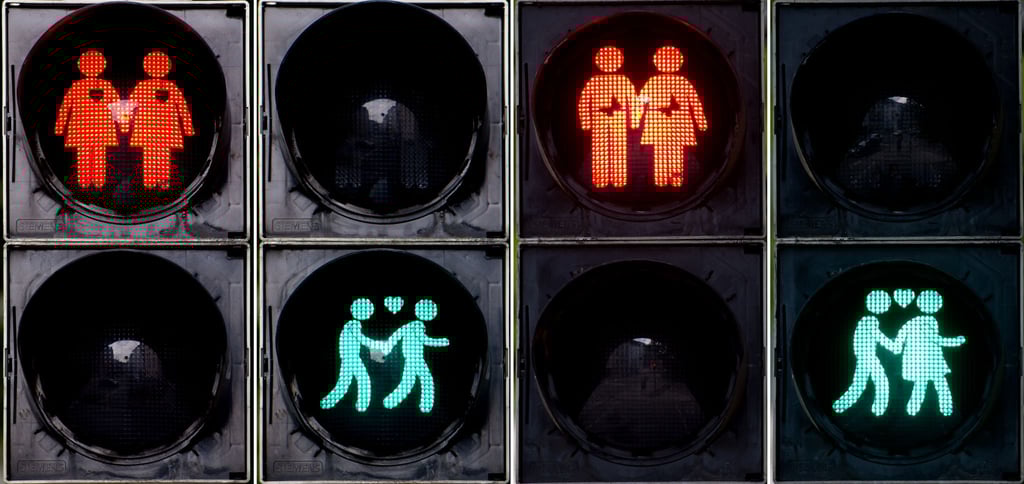 Sind erlaubt: Gleichgeschlechtliche Ampelmännchenpaare in München.
