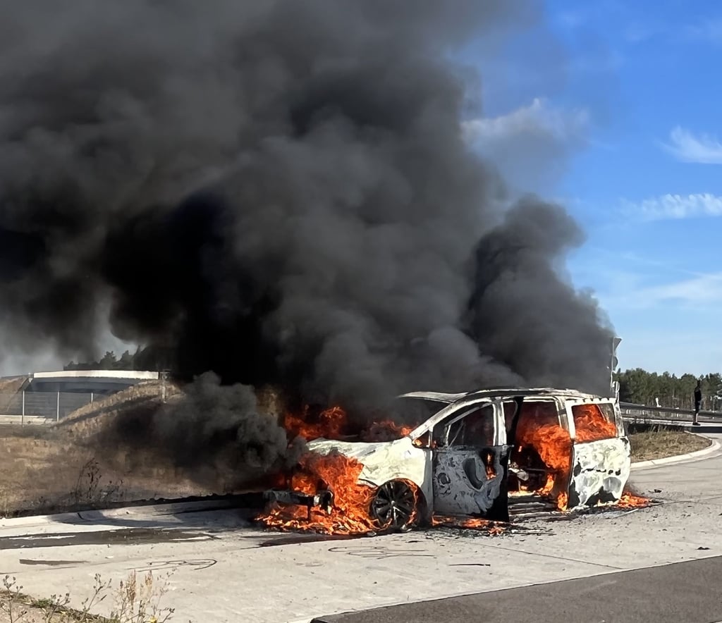 Das Auto stand nach wenigen Minuten bereits vollständig in Flammen.