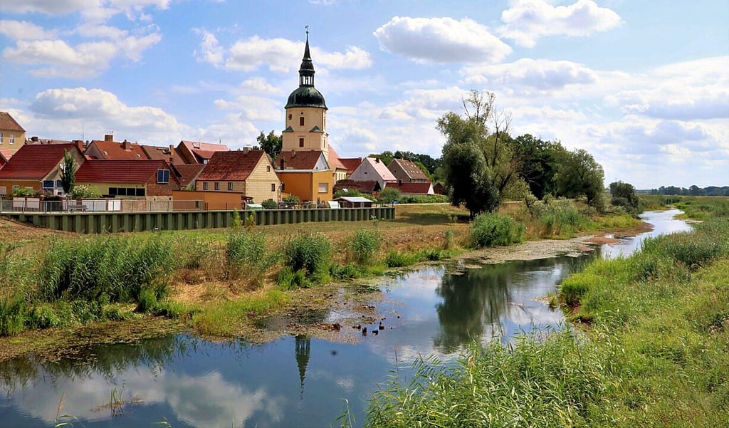 Bei Schweinitz ist deutlich zu sehen, dass in der Schwarzen Elster Wasser fehlt und sich deshalb das Flussbett verändert.