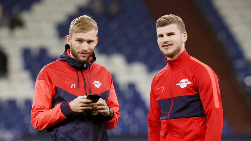 Wiedervereint: Timo Werner (r.) und Kumpel Konrad Laimer.