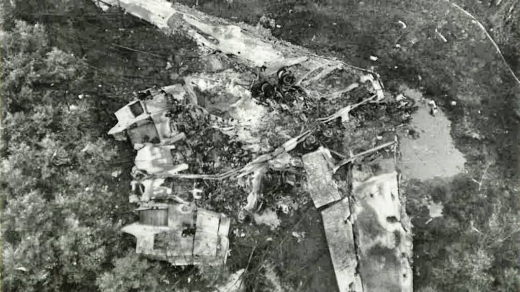 Die Trümmer der abgestürzten Maschine der Interflug kurz nach dem Unglück bei Königs Wusterhausen.