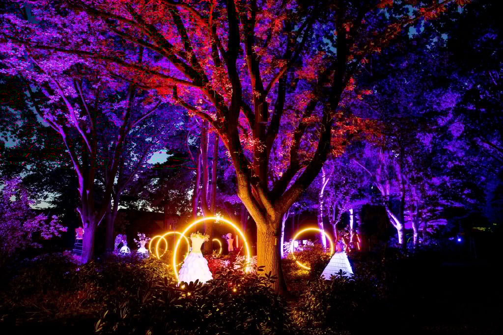 Kunst Lange Abende und LEDs Lichtkunst erleuchtet Park der Gärten