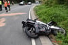 Das zerstörte Motorrad bei Hasselfelde.