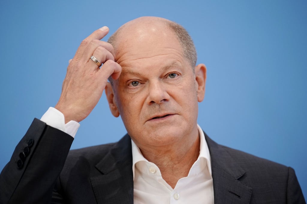 Bundeskanzler Olaf Scholz (SPD) während seiner Sommer-Pressekonferenz am 11. August 2022 in Berlin.