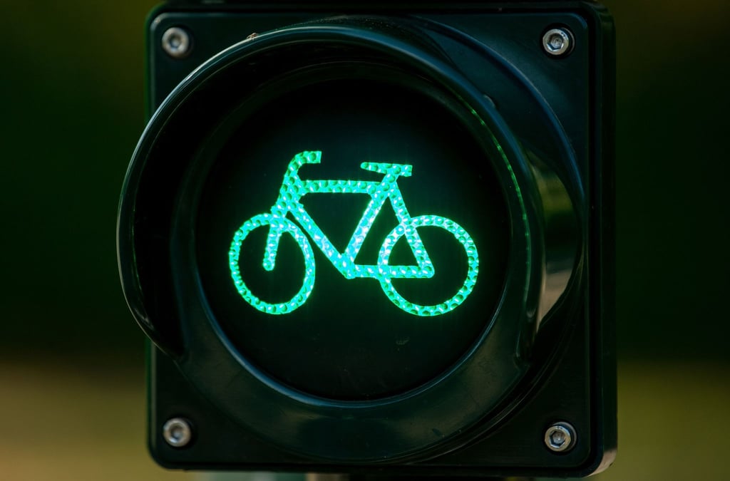 Eine Fahrradampel zeigt Grün.