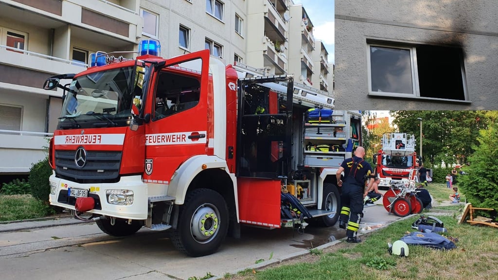 Die Kräfte der Feuerwehr im Südpark in Halle im Einsatz.