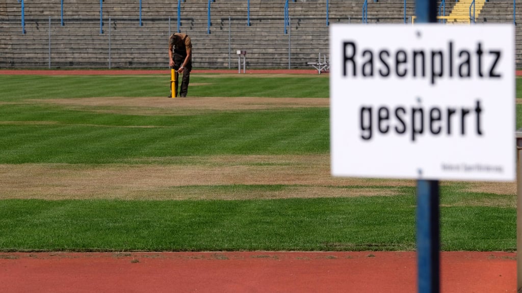 Auf die Schnelle nicht zu reparieren: Zerstörter Rasen im Dessauer Stadion.