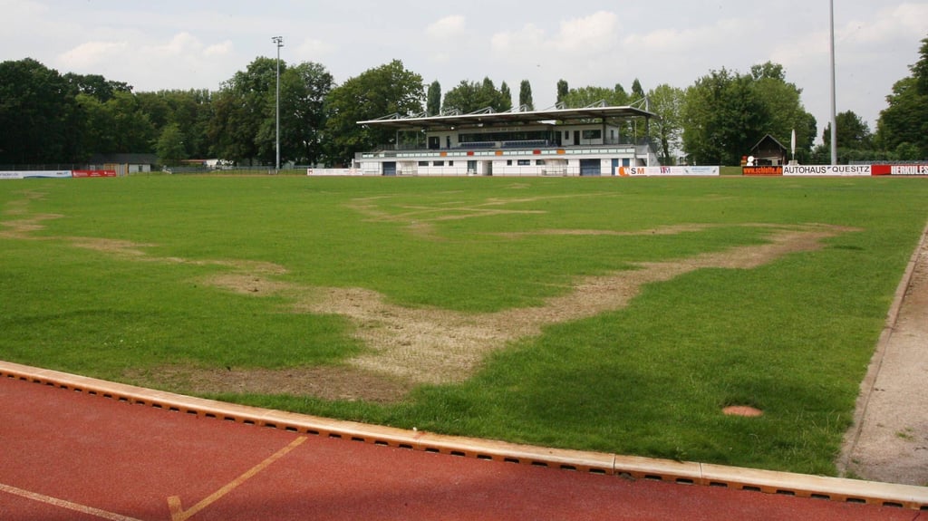 Nicht bespielbar: Wegen eines Anschlags auf den Rasen des Markranstädter Stadions am Bad mit Unkraut-Ex musste RB auswärts starten.