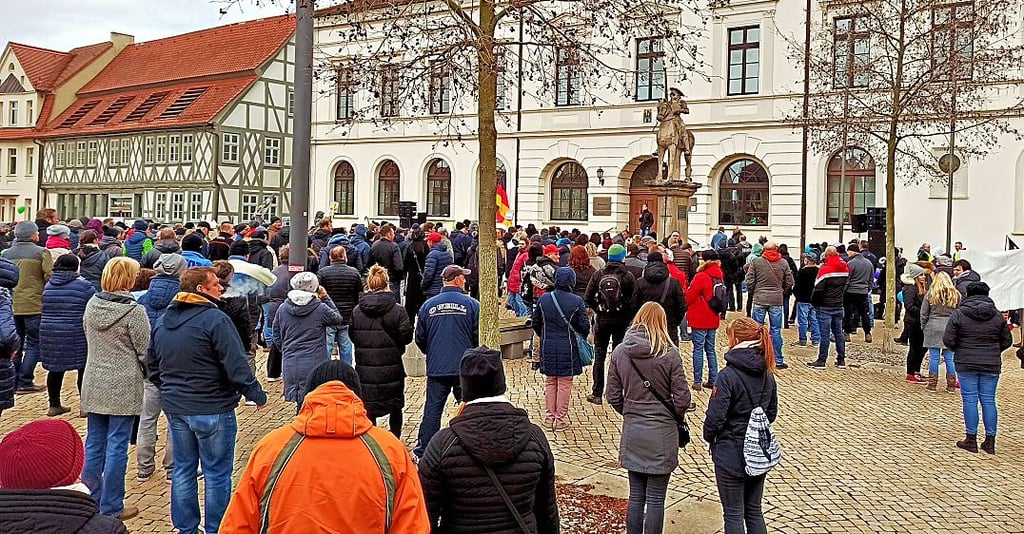 „Mega-Demo" gegen Corona-Maßnahmen in Haldensleben mit 800 Teilnehmern im Februar dieses Jahres.
