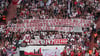 Plakate der Fans von RB Leipzig beim Spiel gegen den VfL Wolfsburg.