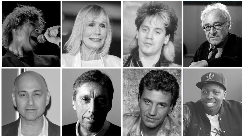 Zu den prominenten Todesfällen des Jahres 2022 gehören auch: v.l.: Mark Lanegan, Sally Kellerman, Ralf "Bummi" Bursy, Peter Merseburger; (unten v.l.:) Ned Eiseneberg, Ivan Reitman, Oliver Frank, Jamal Edwards.