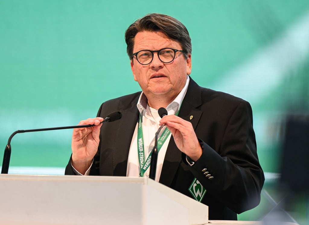 Hubertus Hess-Grunewald spricht während der Mitgliederversammlung des Vereins im Weser-Stadion.