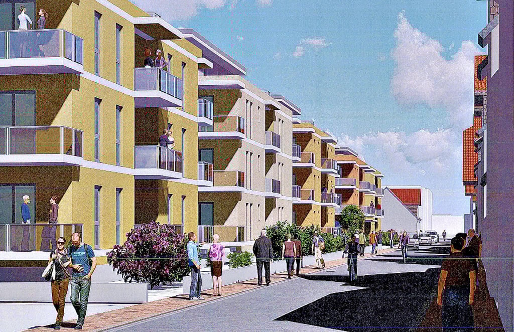 So sehen die Pläne der Wernigeröder Wohnungsgenossenschaft (WWG) für die Georgiistraße in Wernigerode aus: 5 Mehrfamilienhäuser mit Platz für bis zu 80 Mietparteien.