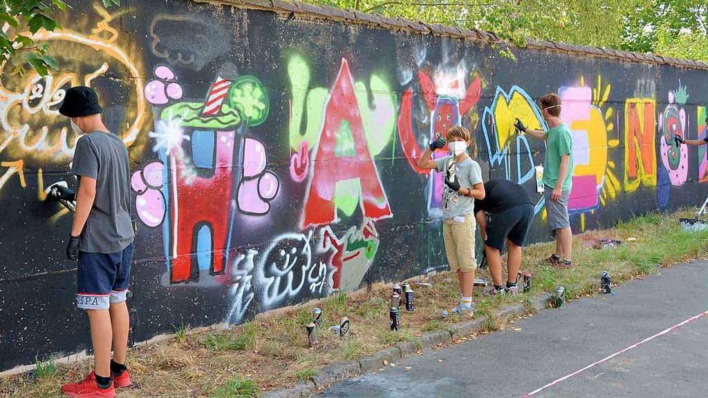 „Haldensleben bleibt bunt“ schmückt seit August 2022 die Betonwand in der Haldensleber Zollstraße. Es ist der zweite Teil eines Graffiti-Projekts.