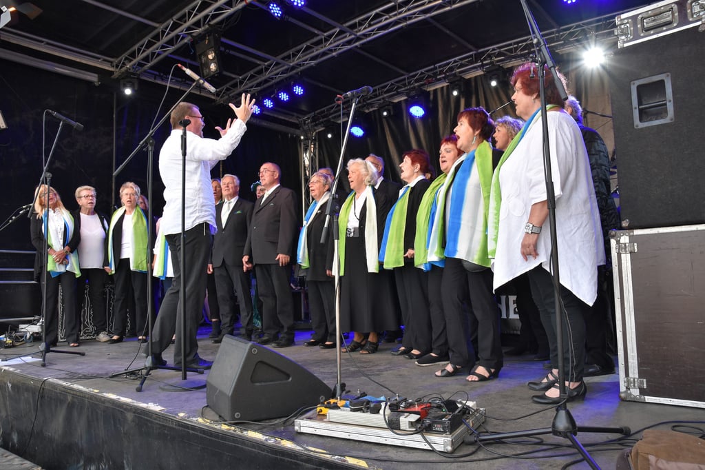 Der Salutra-Chor vom Heimatverin Ottersleben singt für die Gäste auf dem Eichplatz.