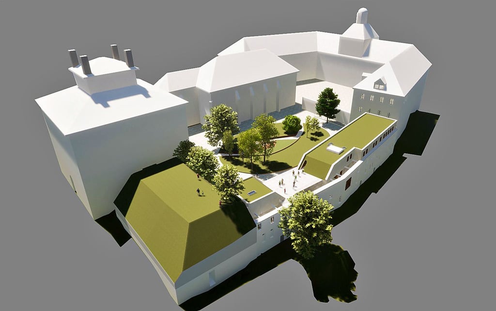 So   könnte  sich der Vorhof des Schlosses mit dem Neubau  künftig präsentieren. 