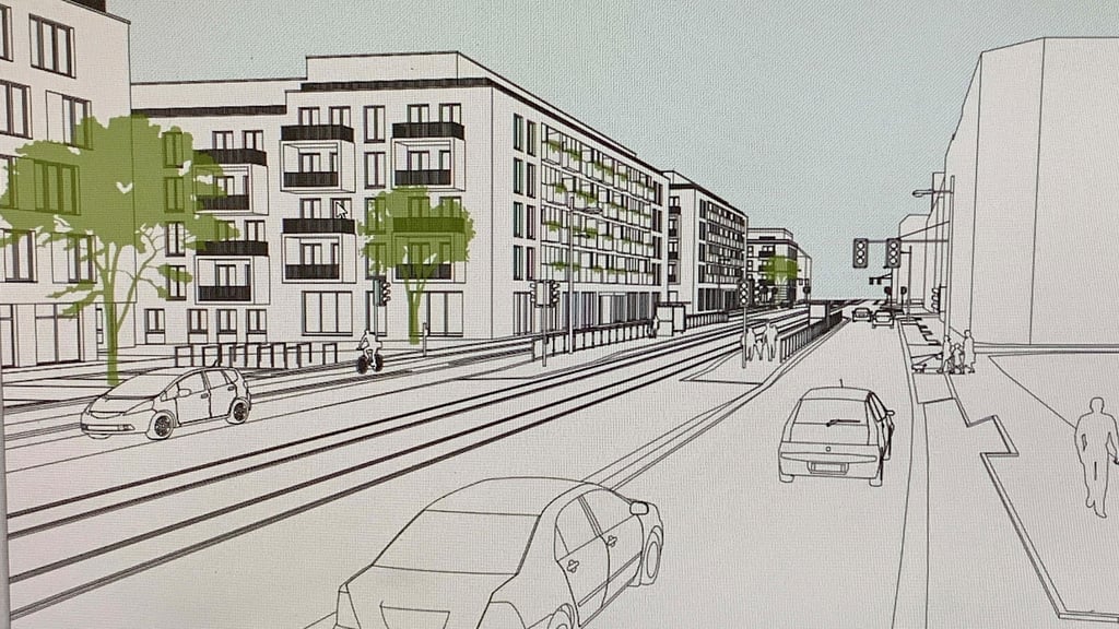 Die Visualisierung zeigt, wie die geplanten Häuser aussehen sollen. Es wird luftiger als bei der ersten Planung.