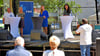Das Intel-Podium beim  Volks- und Heimatfest in Magdeburg-Ottersleben. Von rechts: Monika Lischke, Sandra Yvonne Stieger, Simone Borris und Wigbert Schwenke. 