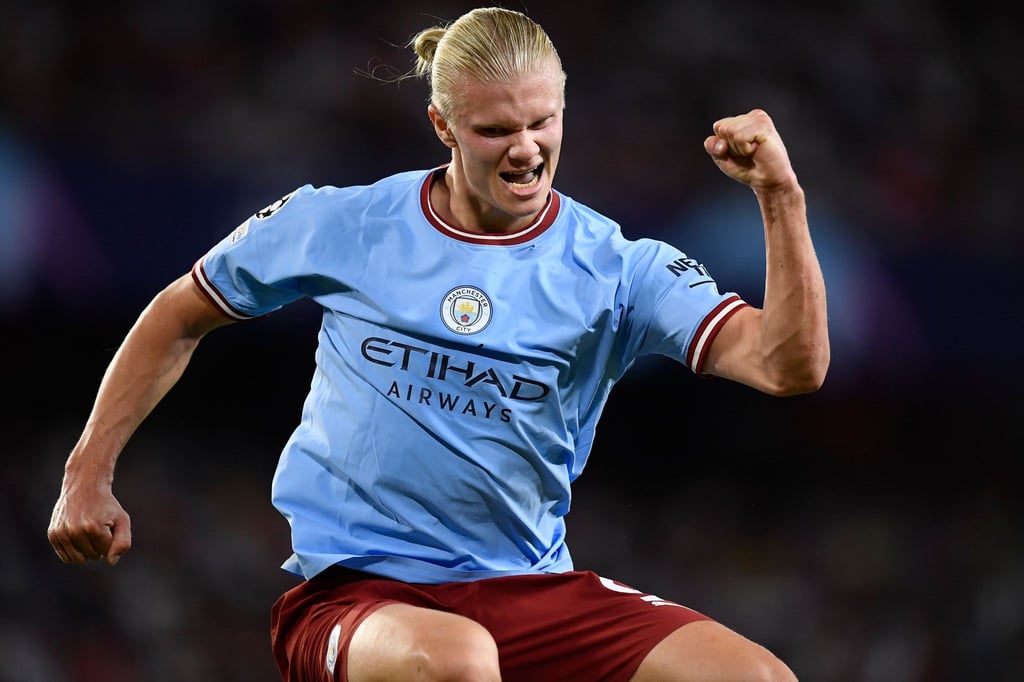 Erling Haaland jubelt über sein Tor zum 3:0 für Manchester City gegen FC Sevilla