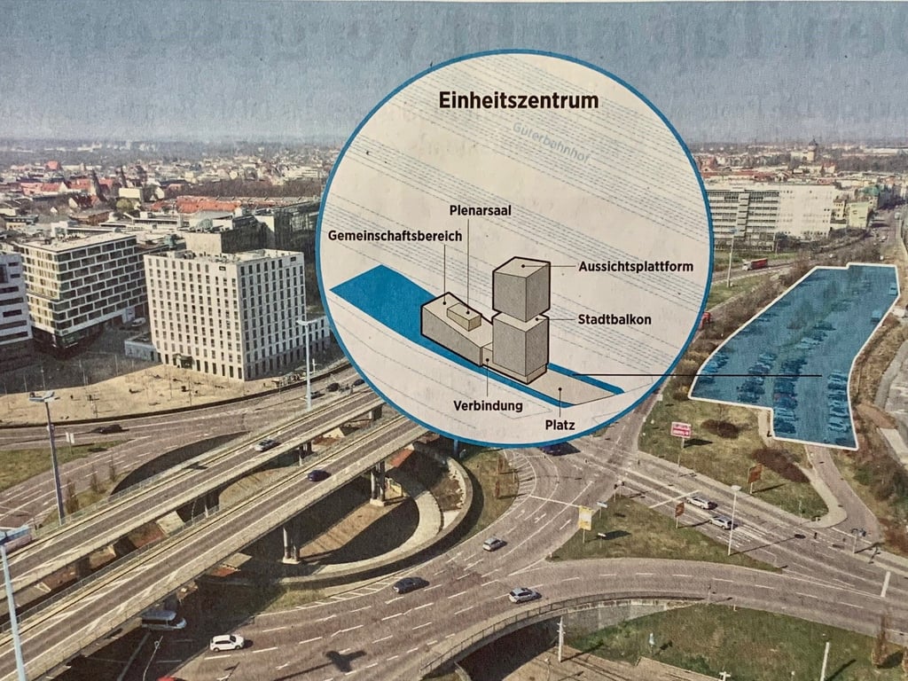 Halle will - bei einem Zuschlag durch den Bund - das Einheitszentrum am Riebeckplatz bauen.