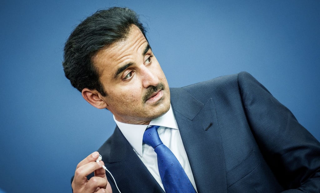 Der Emir von Katar, Scheich Tamim Bin Hamad Al Thani, nimmt an einer Pressekonferenz teil.