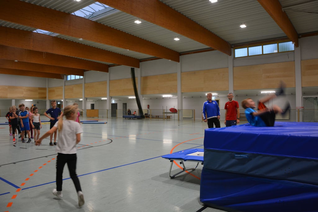 Kinderturnen des SV Blau-Gelb Goldbeck: Das neue Trampolin gefällt den Kindern tierisch gut.