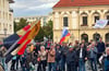 Eine Kundgebung vor dem Magdeburger Rathaus.