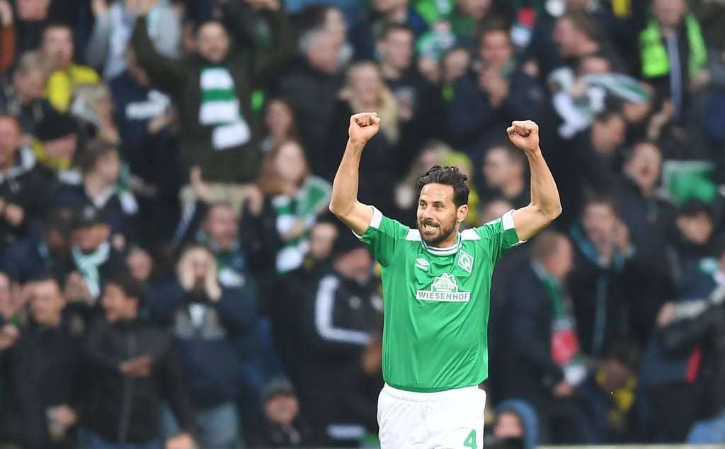 Werders Claudio Pizarro jubelt über ein Tor.