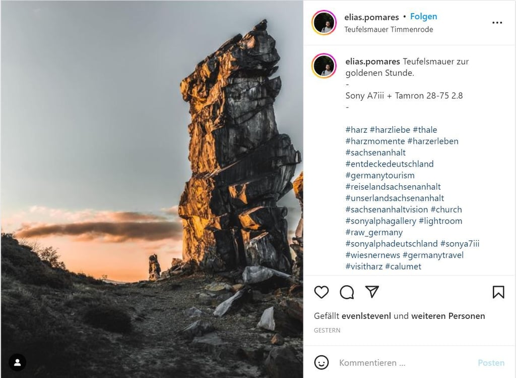 Instagramer Elias Almaguer Pomares fotografierte Mitte September die Teufelsmauer in der Nähe von Thale.