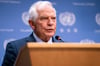 Der EU-Außenbeauftragte Josep Borrell spricht während einer Pressekonferenz im Hauptquartier der Vereinten Nationen.