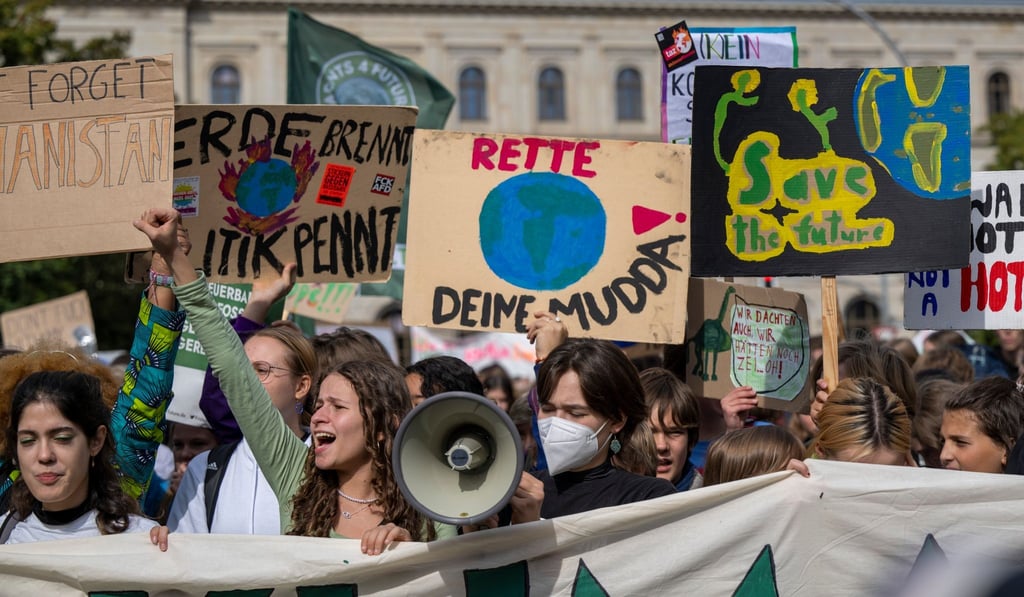 Zahlreiche Menschen ziehen beim Klimastreik mit Forderungen an die Politik durch die Innenstadt.