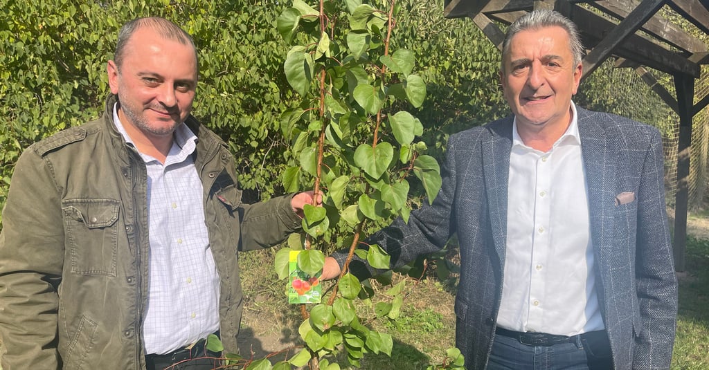 Symbolischer Akt beim Erntedankfest in Zuchau: Der armenische Botschafter Viktor Yengibaryan pflanzte gemeinsam mit Landtagspräsident Gunnar Schellenberger (r.) ein Aprikosenbäumchen. Die Dorfpartnerschaft mit dem armenischen Getap wird in dem Barbyer Ortsteil mit Leben erfüllt.