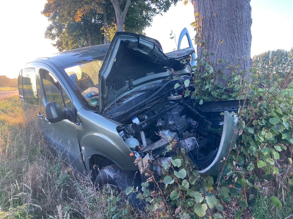 Das Auto der Fahrerin wurde durch die Wucht des Unfalles bei Dähre in der Altmark zerstört.