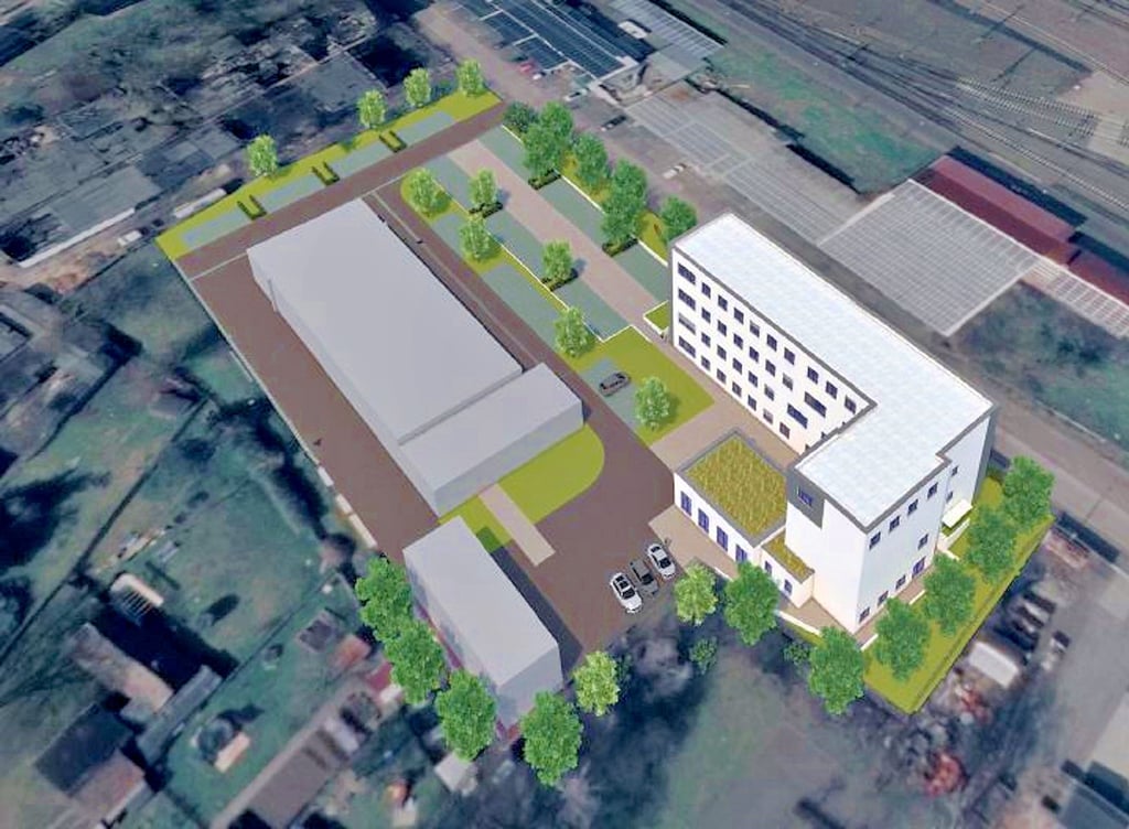 Die Darstellung zeigt, wo der L-förmige Neubau auf dem Grundstück des Verbands an der Lengefelder Straße entstehen soll. 