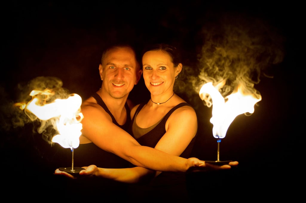 Feuerflut gestaltet im Weteritzer Park am Sonnabend die Feuershow.