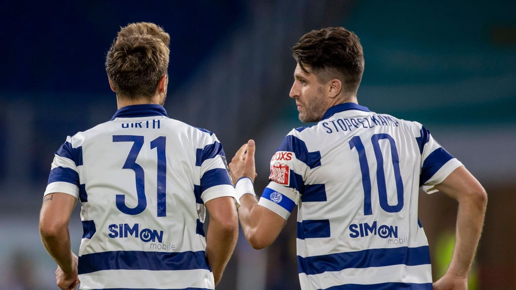 Torjäger Benjamin Girth (l.) fällt beim MSV Duisburg aus, auch Spielmacher Moritz Stoppelkamp ist angeschlagen.