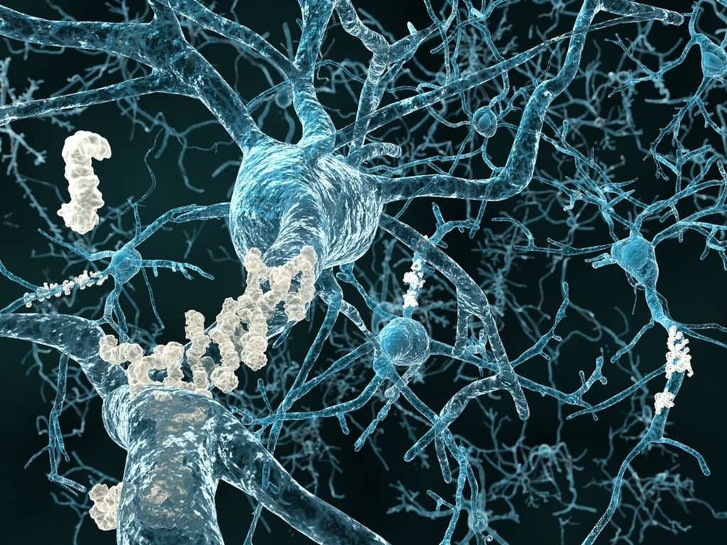 Eiweißablagerungen zwischen den Nervenzellen (Plaques) sind zum Teil ursächlich für Alzheimer-Symptome.