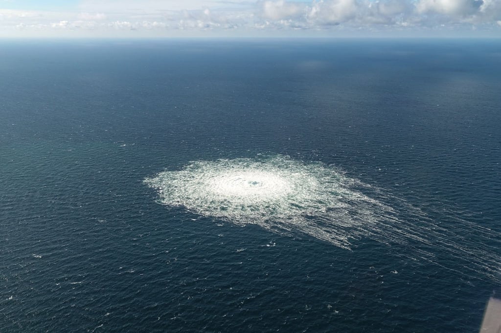 Diese Luftaufnahme vom dänischen Verteidigungskommando zeigt das Gasleck in der Nähe von Bornholm.